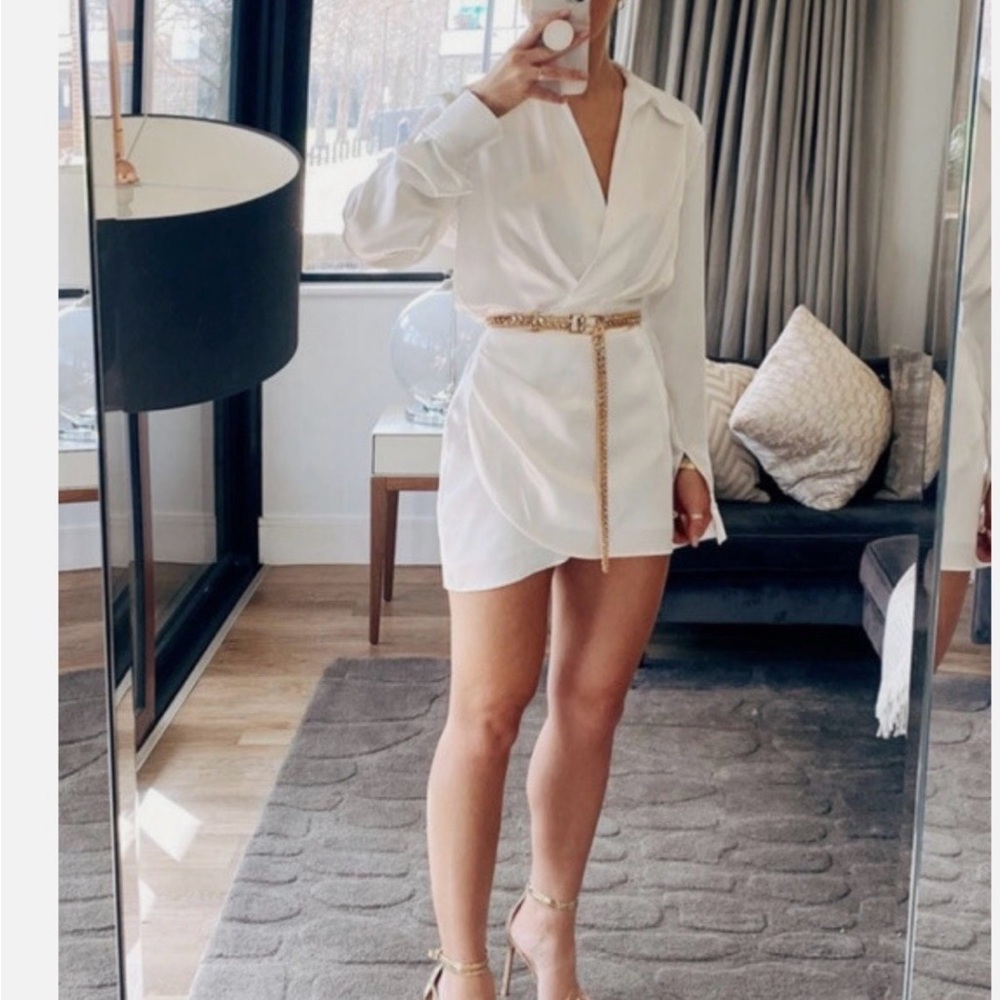 Zara White Shirt Dress with Gold Belt
